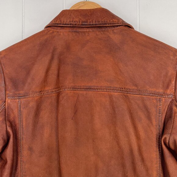 Michael Kors Lamb Leather Jacket Cropped Distressed Rustic Size Small Brown - Picture 7 of 16